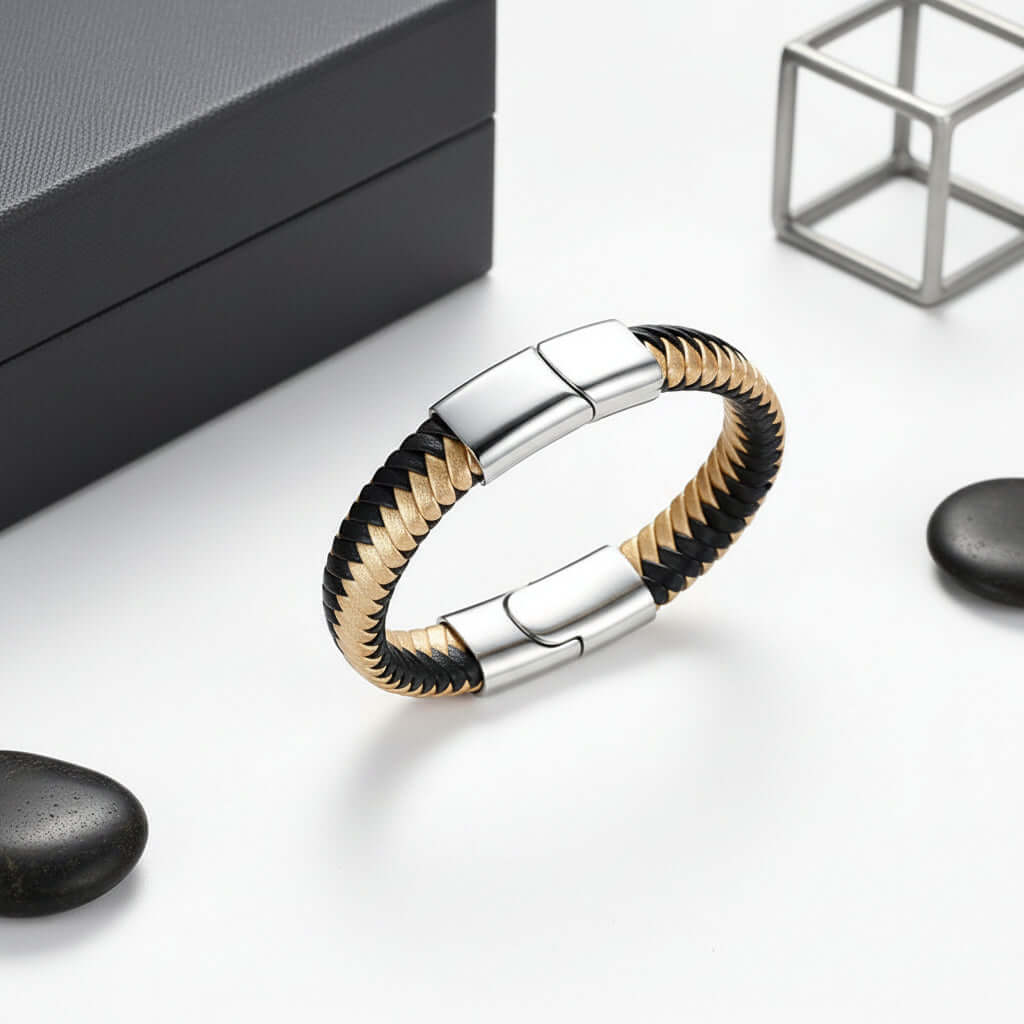 custom engraved men's leather bracelet Wristband Hadi Craft