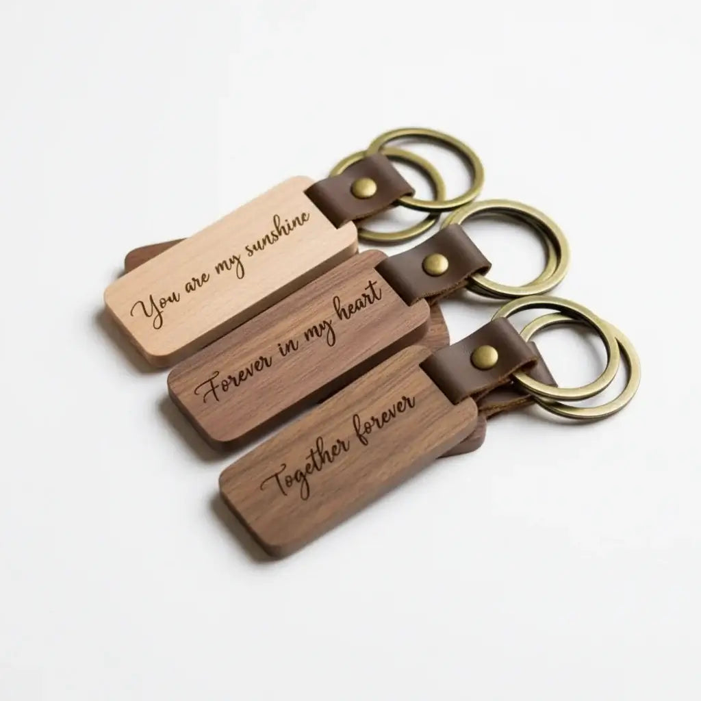 custom engraved wooden keychain PU Leather Wood | Hadi Craft USA