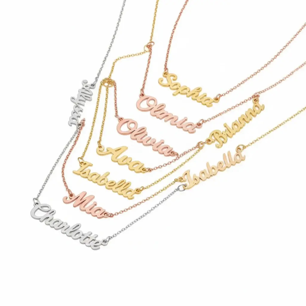 custom three name necklace Personalized Gold Charm Necklace - Hadi Craft