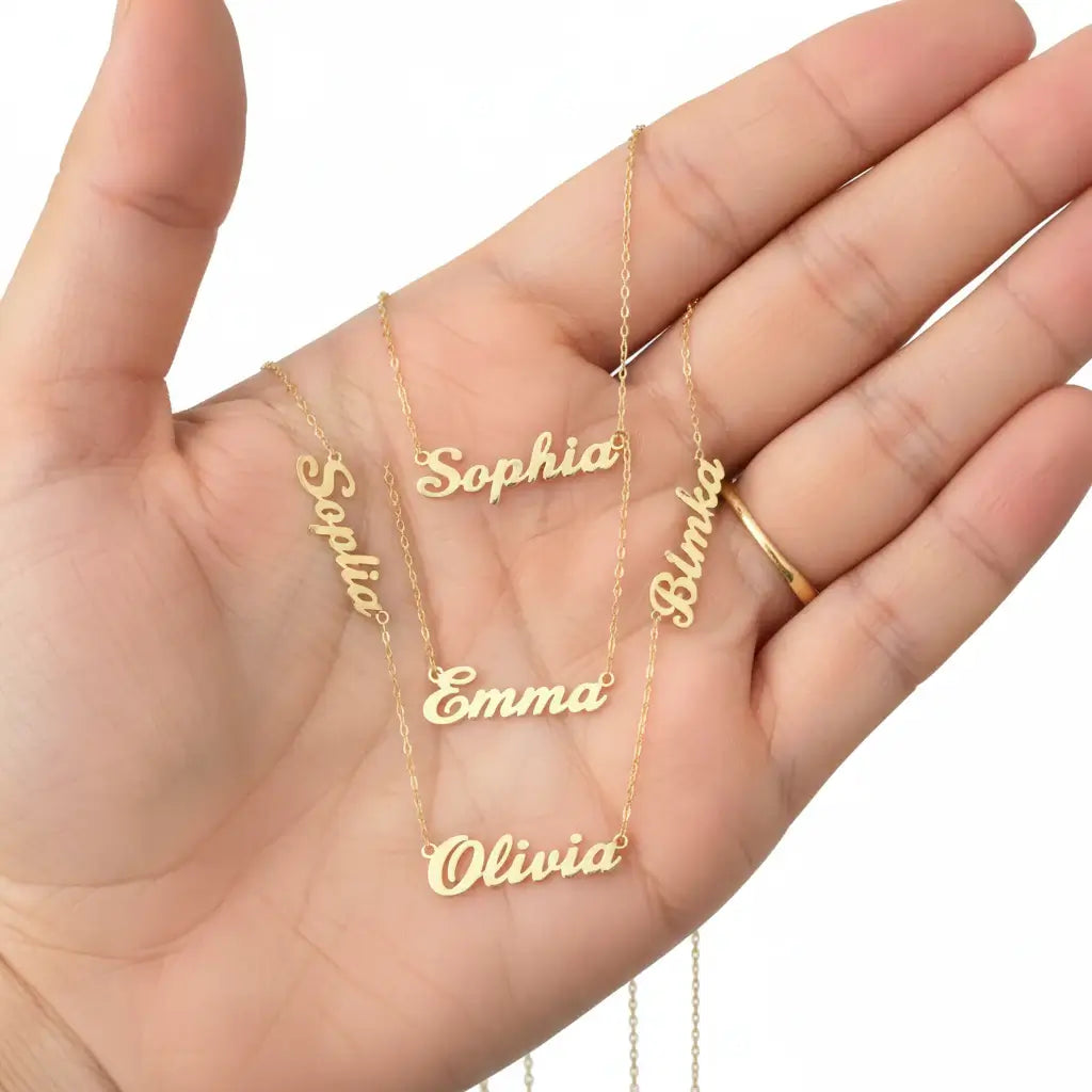 custom three name necklace Personalized Gold Charm Necklace - Hadi Craft