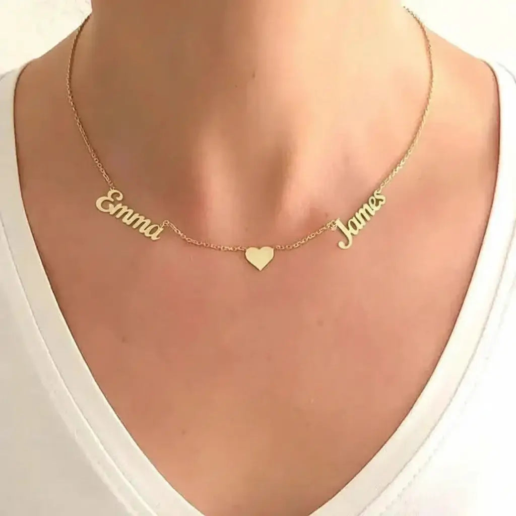 custom three name necklace Personalized Gold Charm Necklace - Hadi Craft