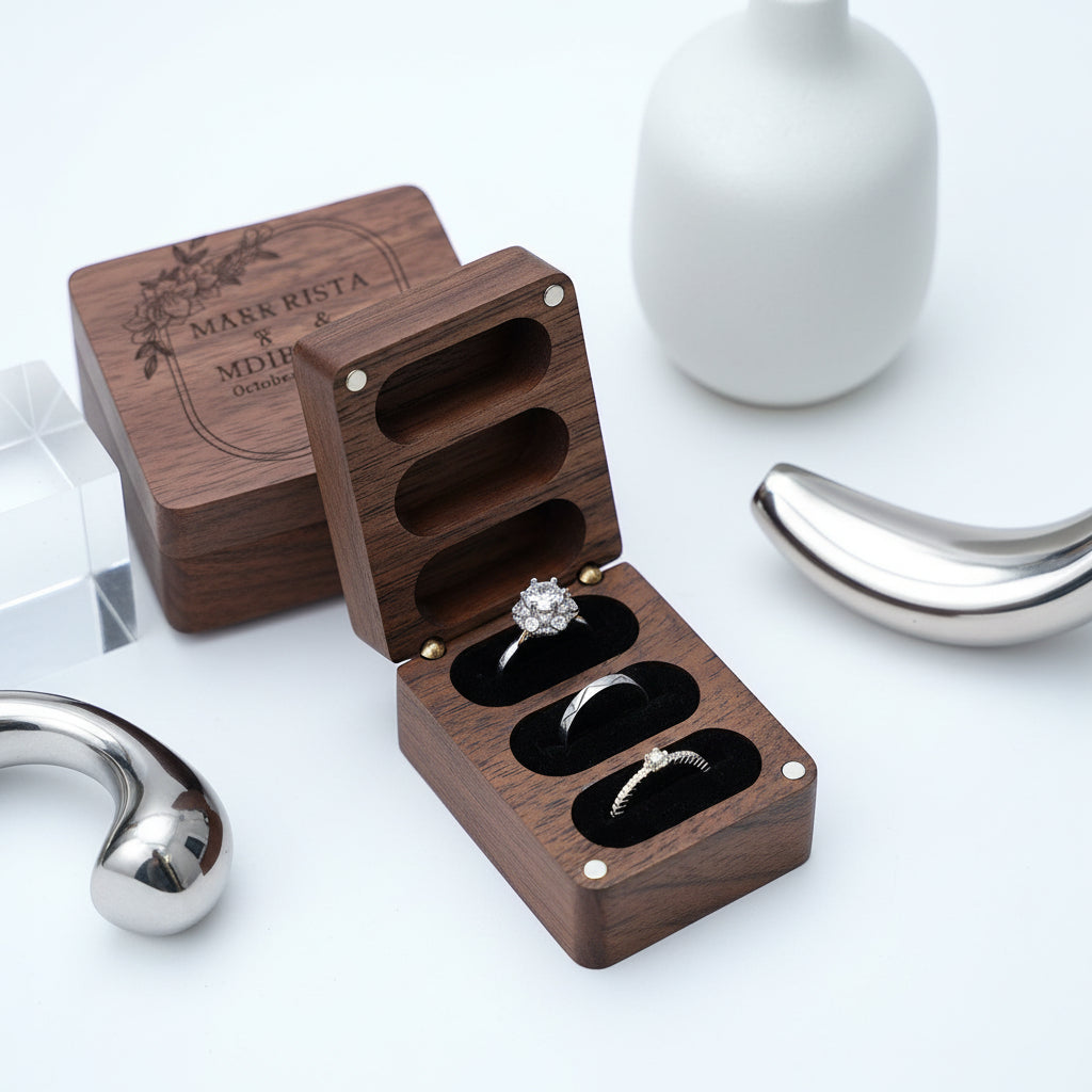 custom walnut wedding ring box by Hadi Craft USA
