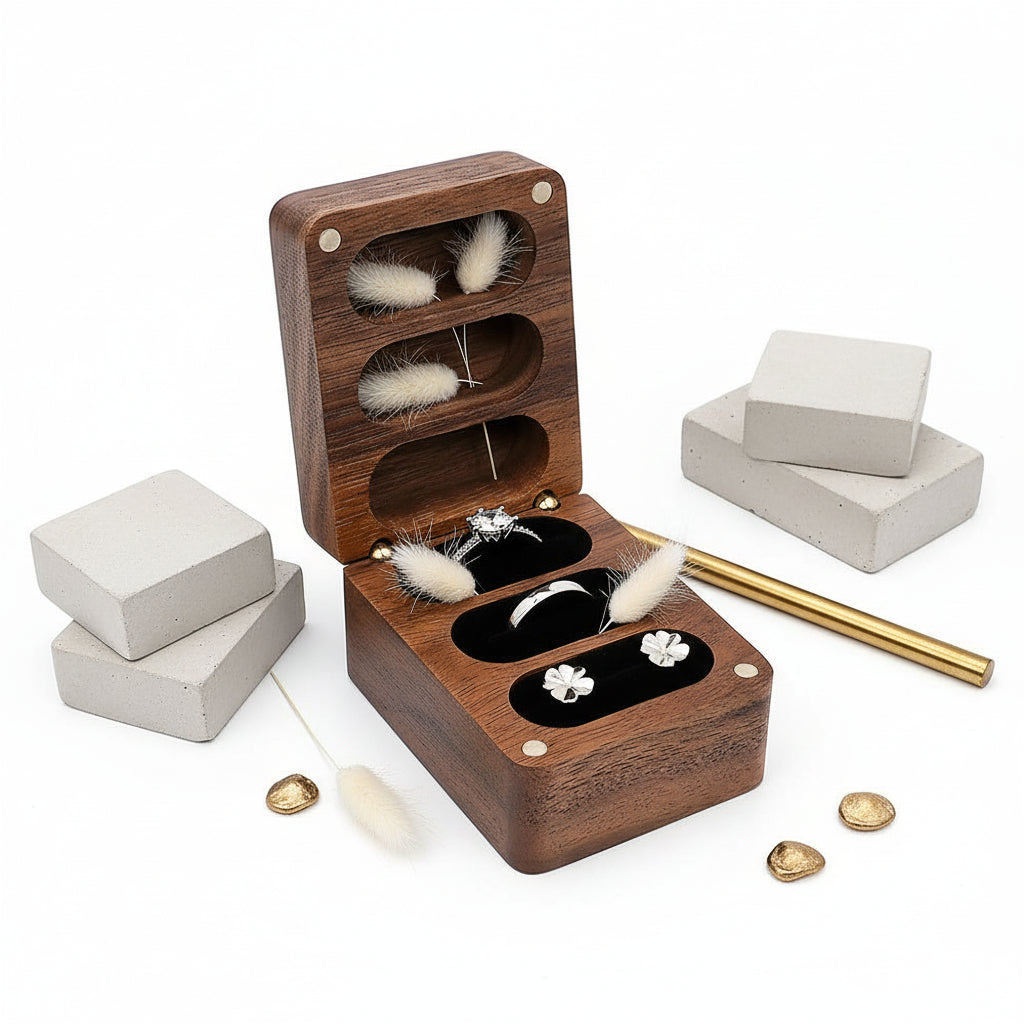 custom walnut wedding ring box by Hadi Craft USA