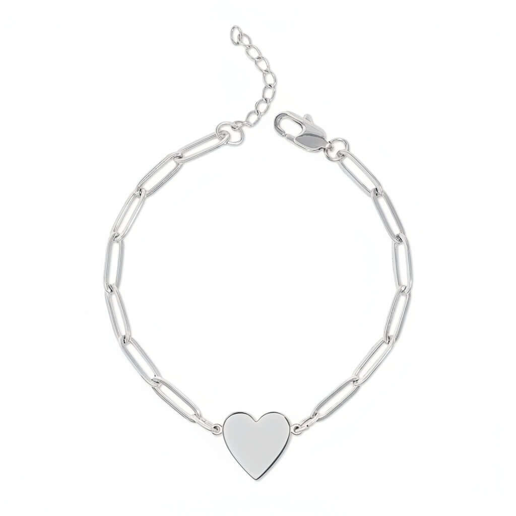 Engraved paperclip heart bracelet – Engraved Heart Charm Chain in stainless steel by Hadi Craft USA, personalized bracelet, engraved jewelry