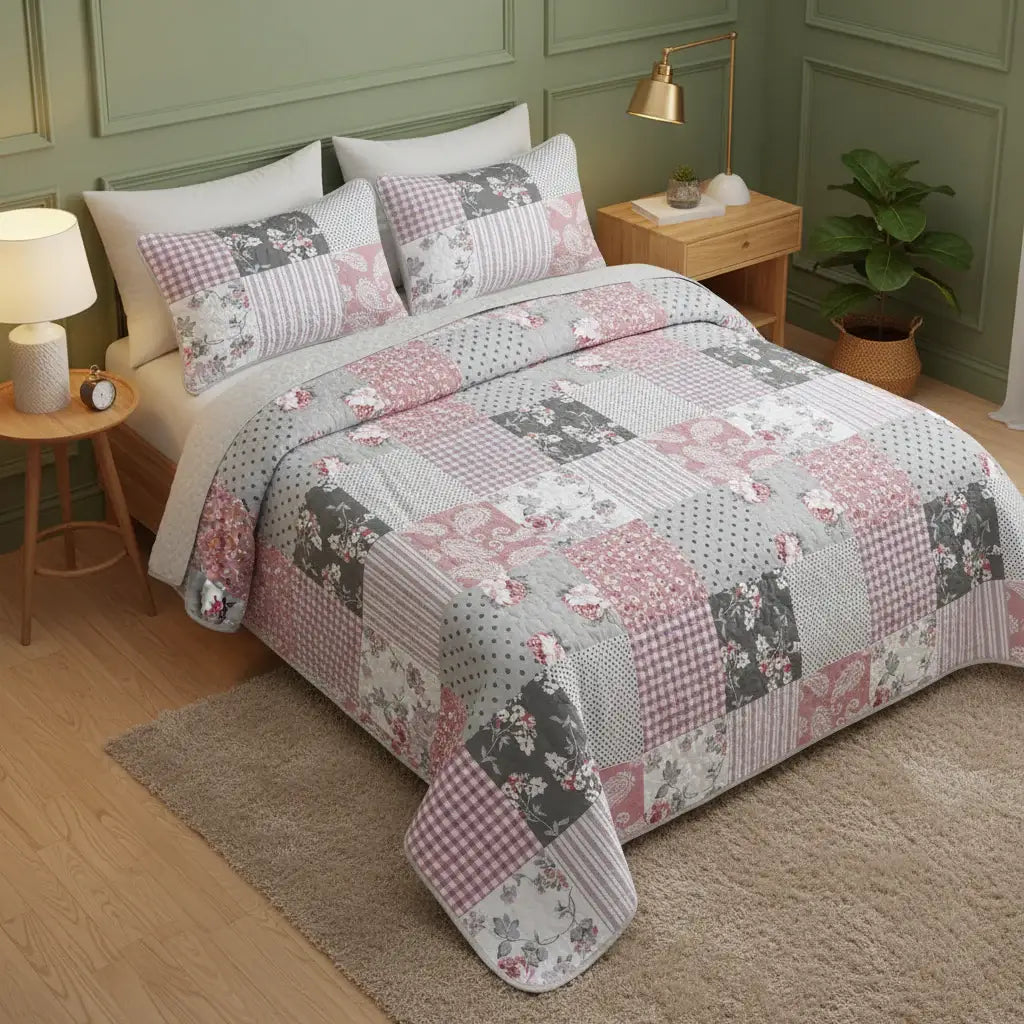 geometric grid quilt set cal king | Hadi Craft USA