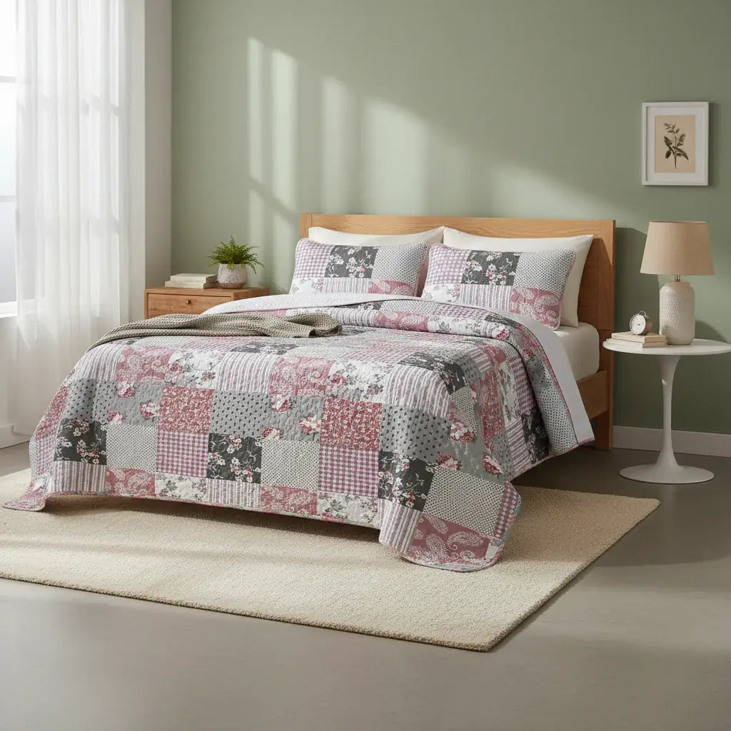geometric grid quilt set cal king | Hadi Craft USA