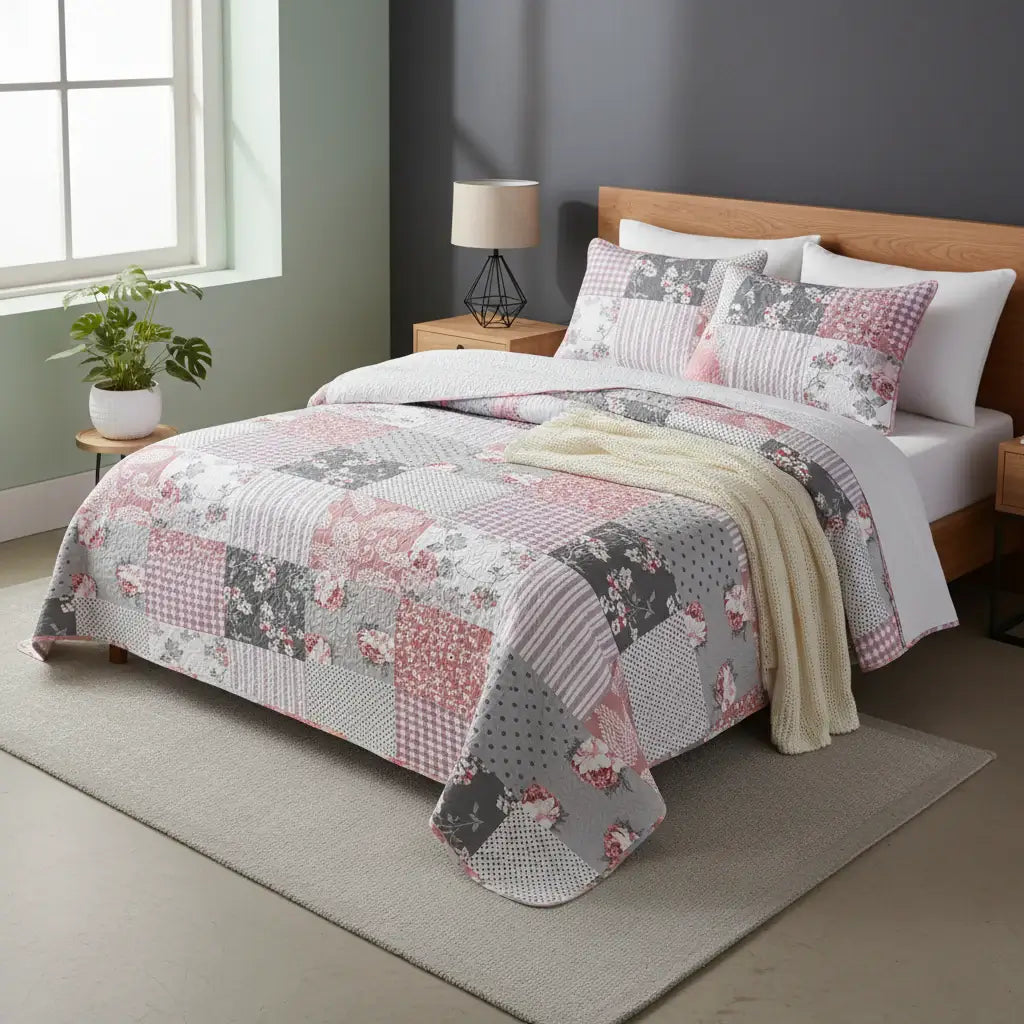 geometric grid quilt set cal king | Hadi Craft USA