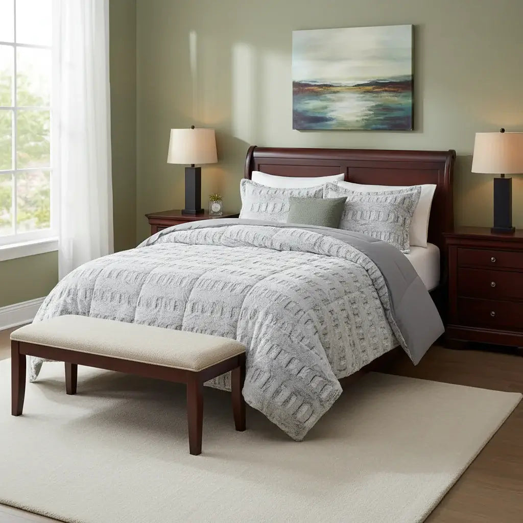 grey faux fur comforter set full queen | Hadi Craft USA