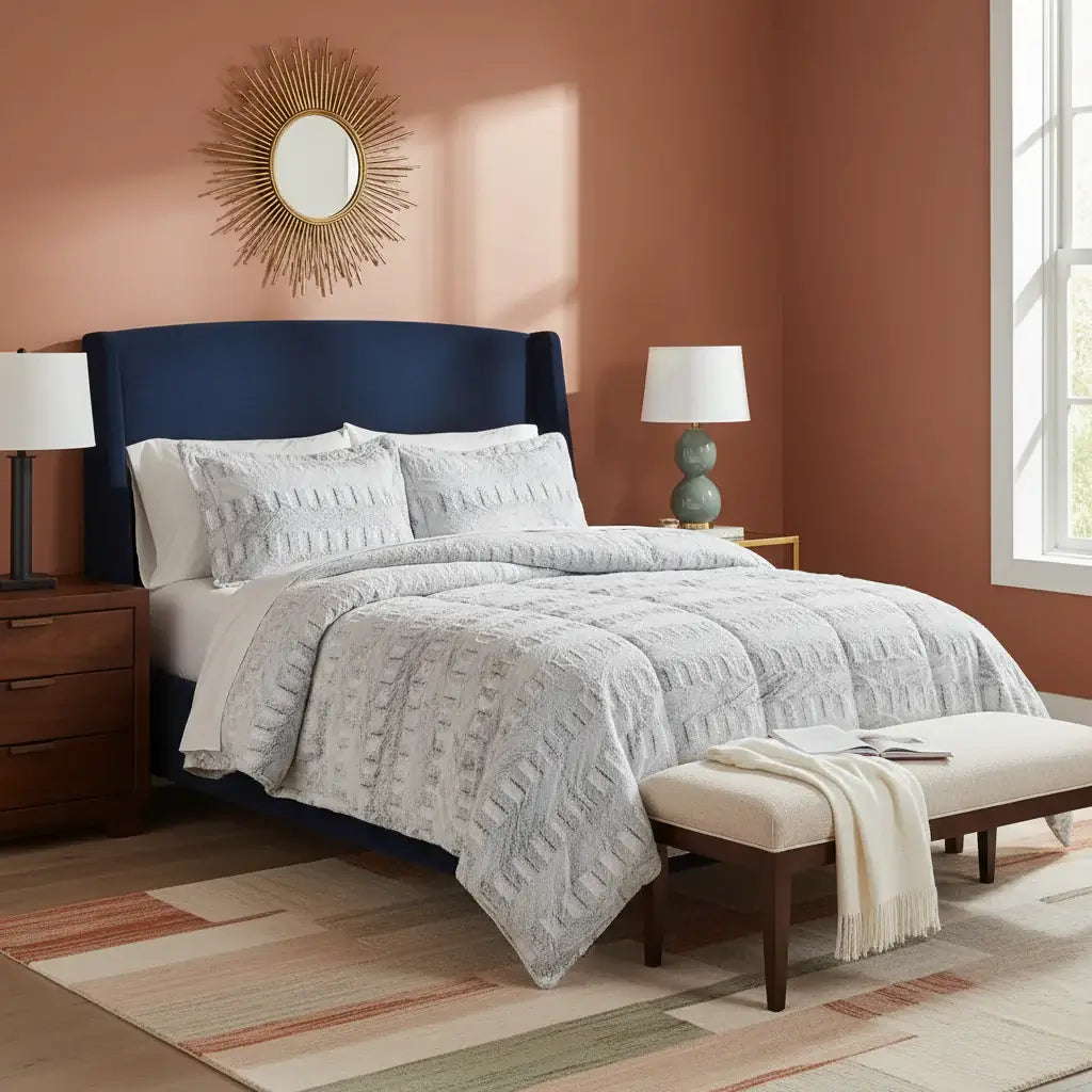 grey faux fur comforter set full queen | Hadi Craft USA