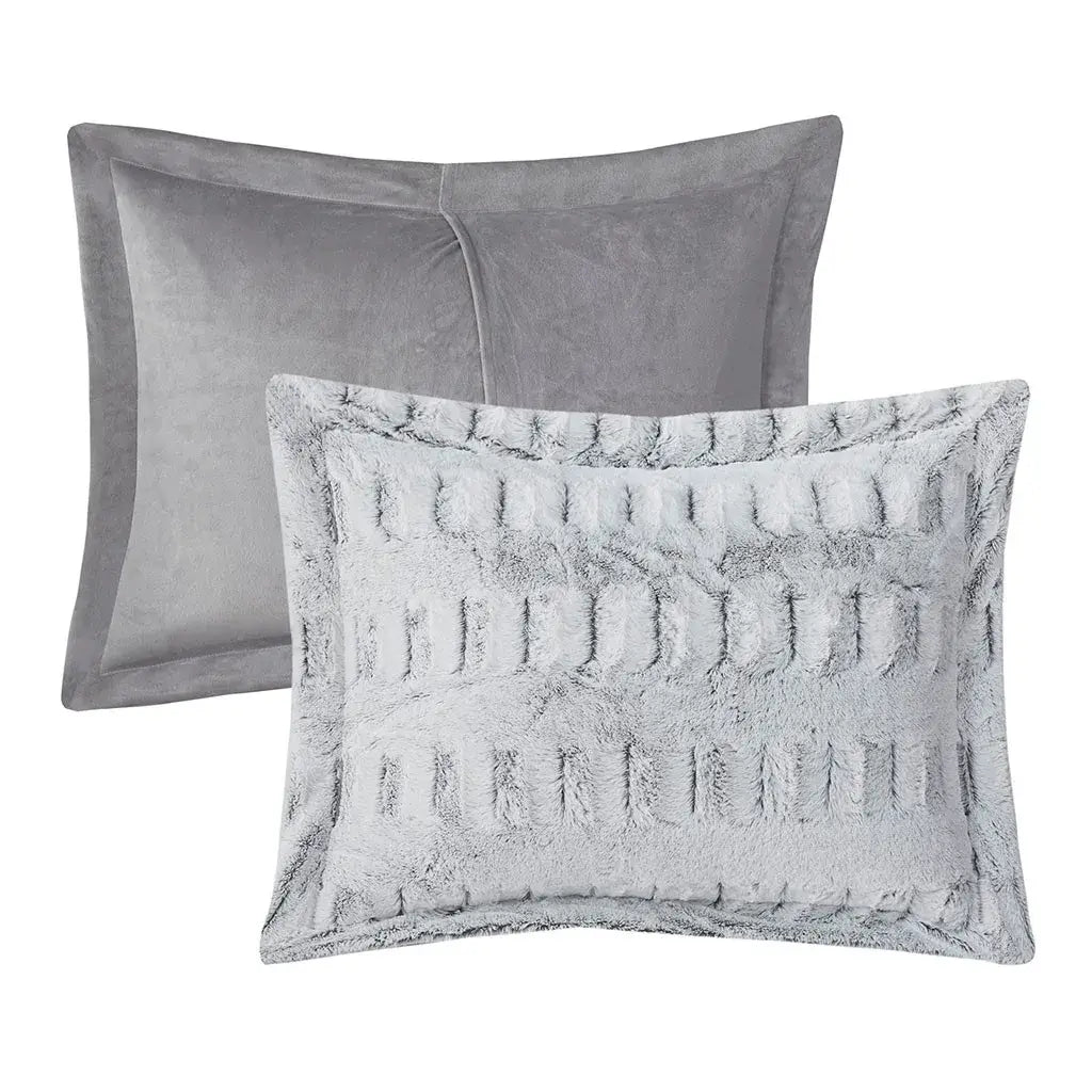 grey faux fur comforter set full queen | Hadi Craft USA
