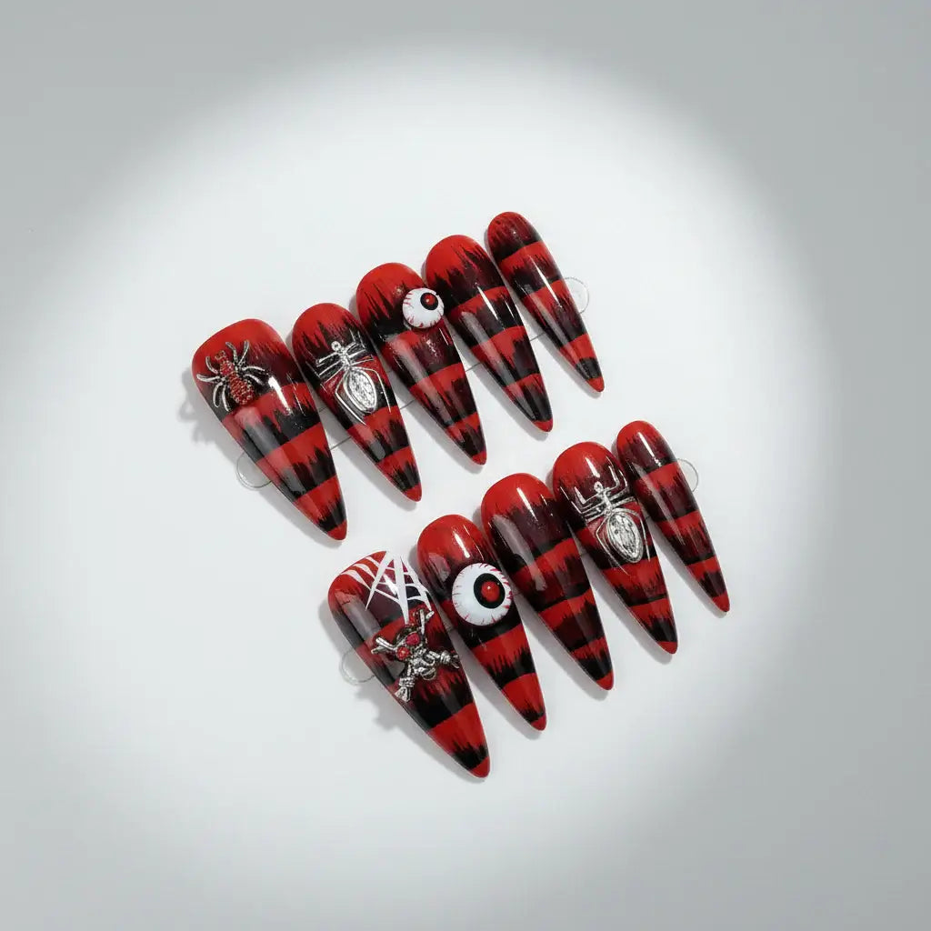 Halloween Long Pointed Almond Press on Nails DIY Handmade 10pcs
