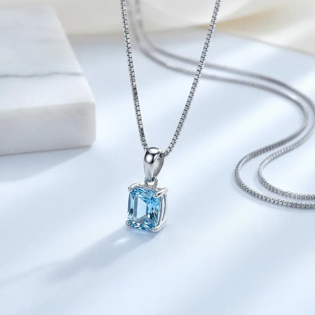 Sterling silver blue stone pendant necklace Fine Jewelry 925 Sterling