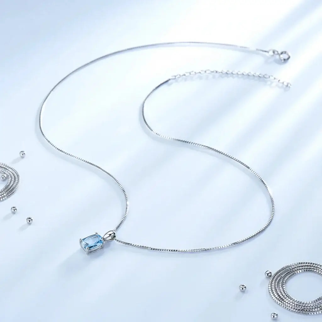 Sterling silver blue stone pendant necklace Fine Jewelry 925 Sterling