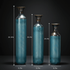 Luxury Aqua Blue Metal Floor Vase Set of 3 for Modern Home Decor