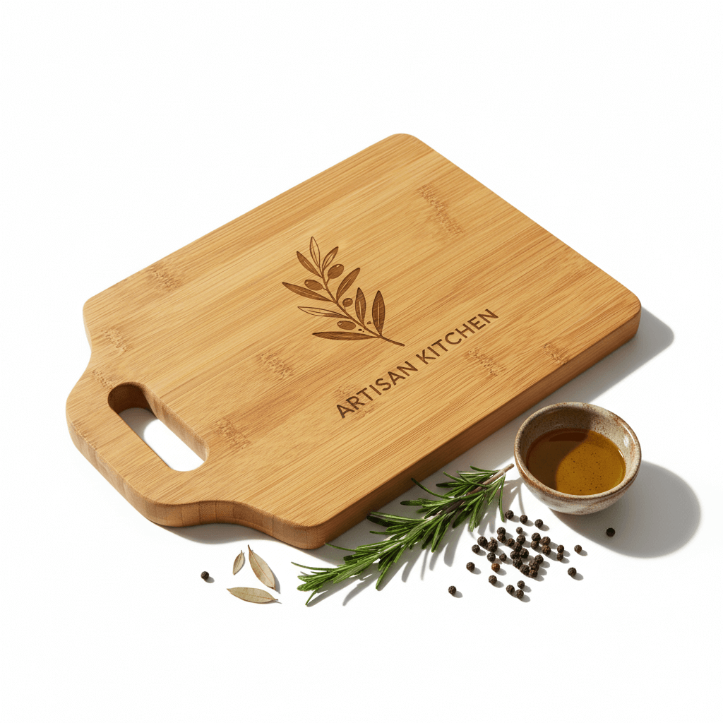 Hadi Craft USA 11" x 7" Bamboo Cutting Board with Handle & Custom Personalized Engraving, engraved wooden cutting board, personalized handmade kitchen board