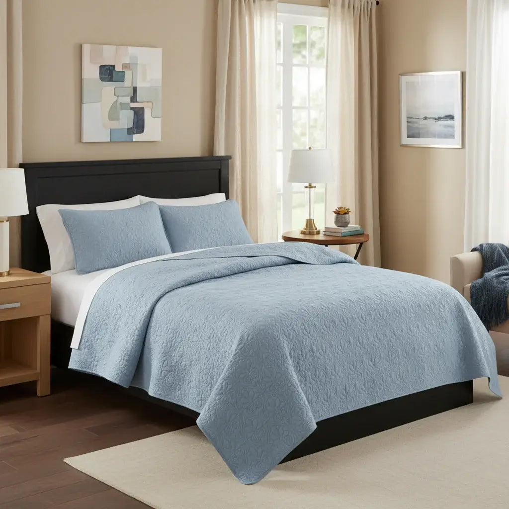 handmade blue quilt set king lyocell duvet | Hadi Craft USA