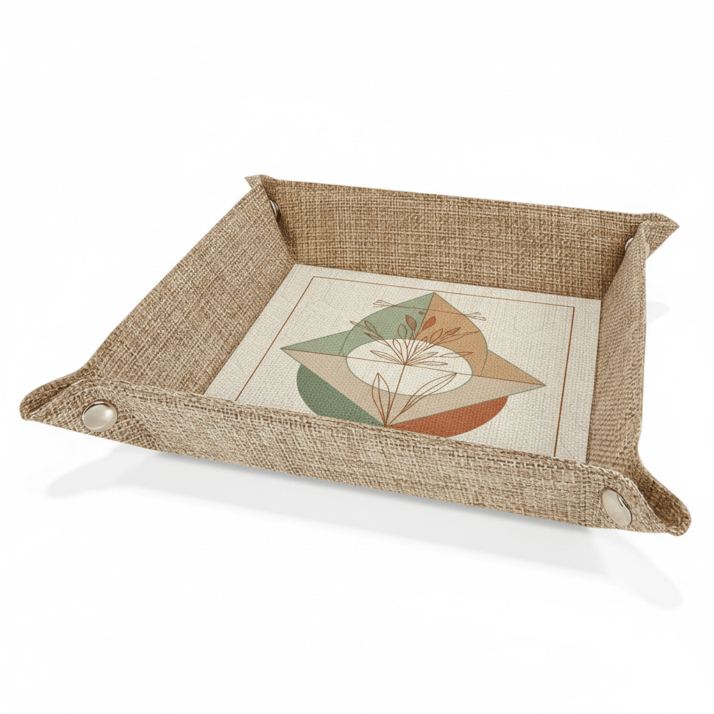 Hadi Craft USA Sublimatable Burlap Snap-Up Tray with Silver Snaps – Custom Full Color Printing, rustic polyester tray, personalized decor