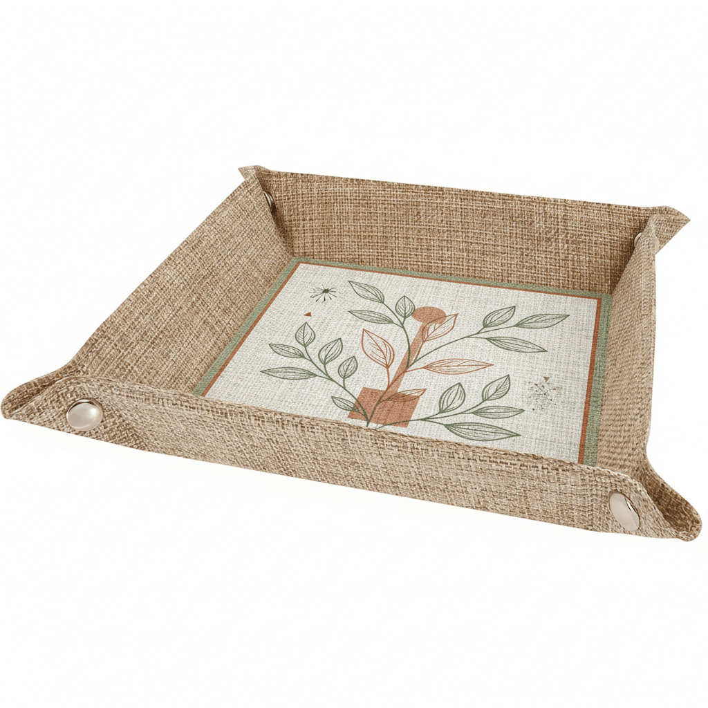 Hadi Craft USA Sublimatable Burlap Snap-Up Tray with Silver Snaps – Custom Full Color Printing, rustic burlap tray, personalized DIY organizer