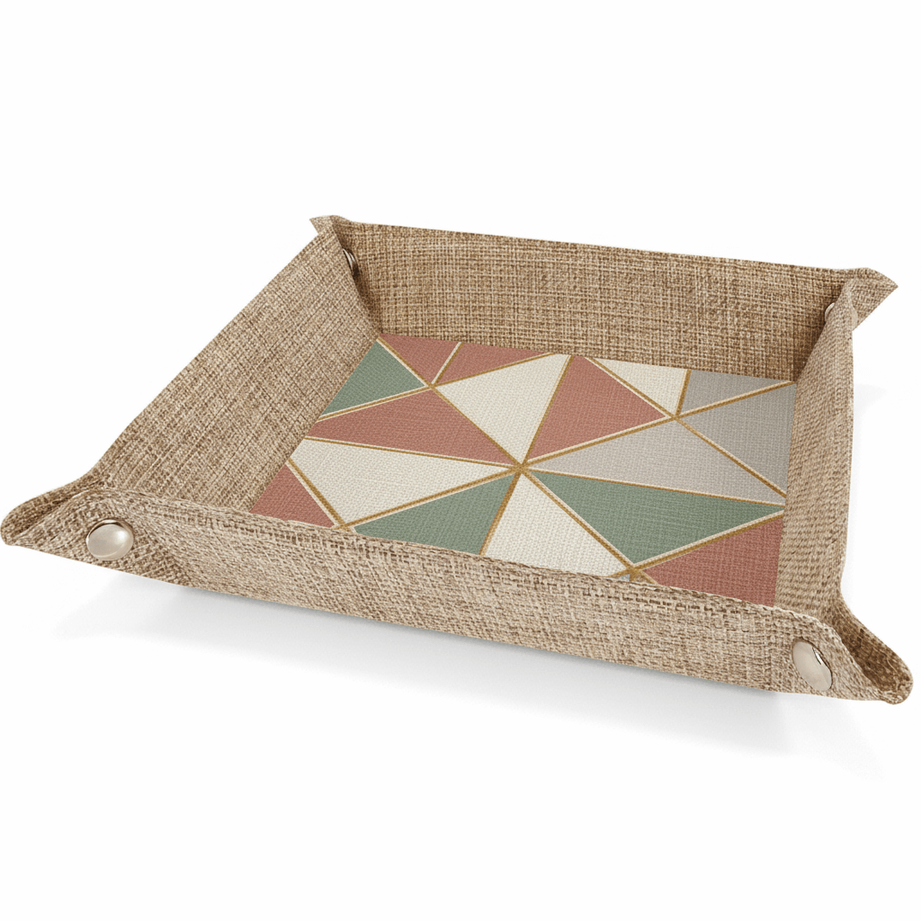 Hadi Craft USA Sublimatable Burlap Snap-Up Tray with Silver Snaps, geometric full color printing, personalized tray, handmade burlap accessory