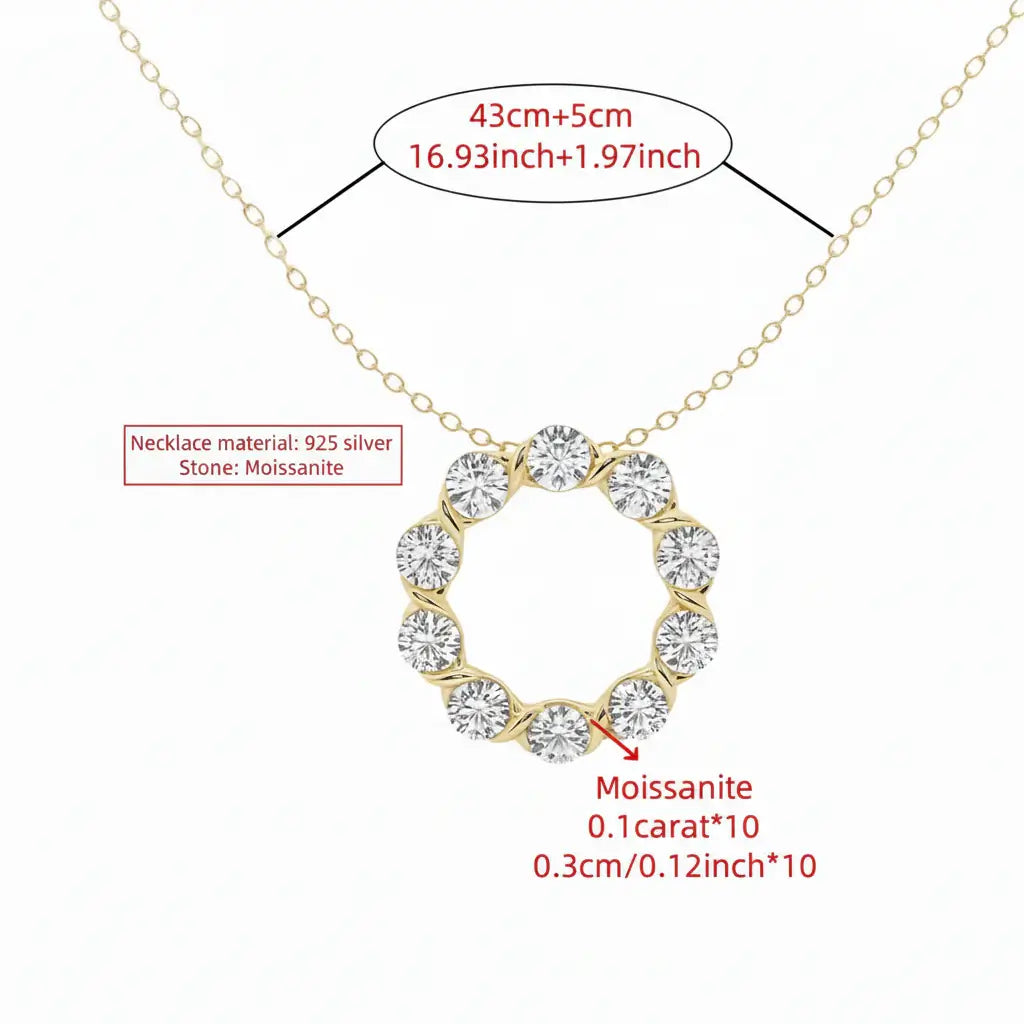 Silver moissanite choker necklace Silver Necklace with Circular