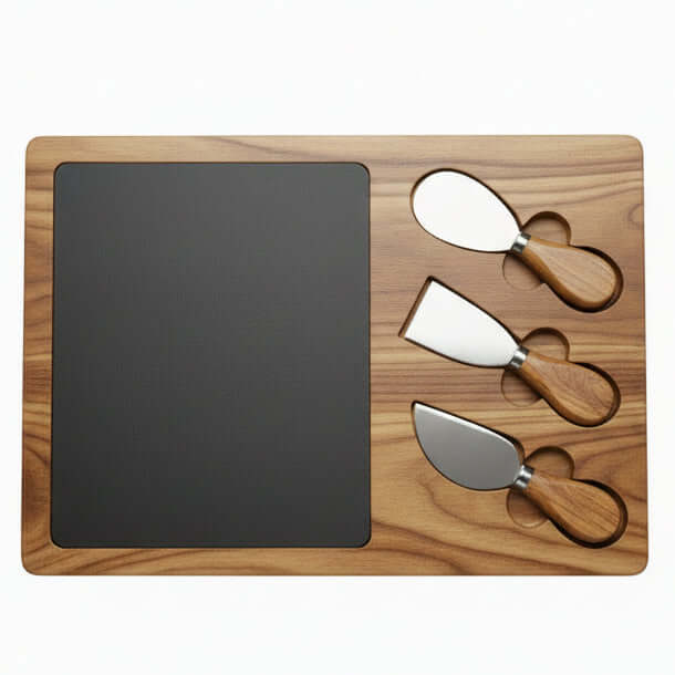 Engraved Deer Charcuterie Board with Slate – Acacia Wood Cheese Board with Knives | Rustic Serving Board (Multiple Styles)