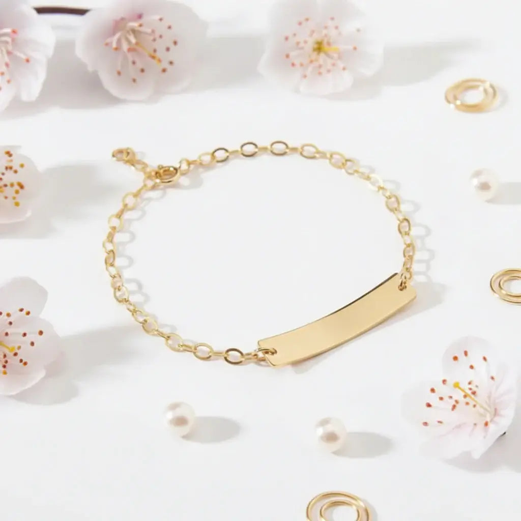 Hadi Craft USA Custom baby name bracelet Baby Jewelry Charm Child ID Stainless Steel, gold personalized bracelet, engraved nameplate jewelry