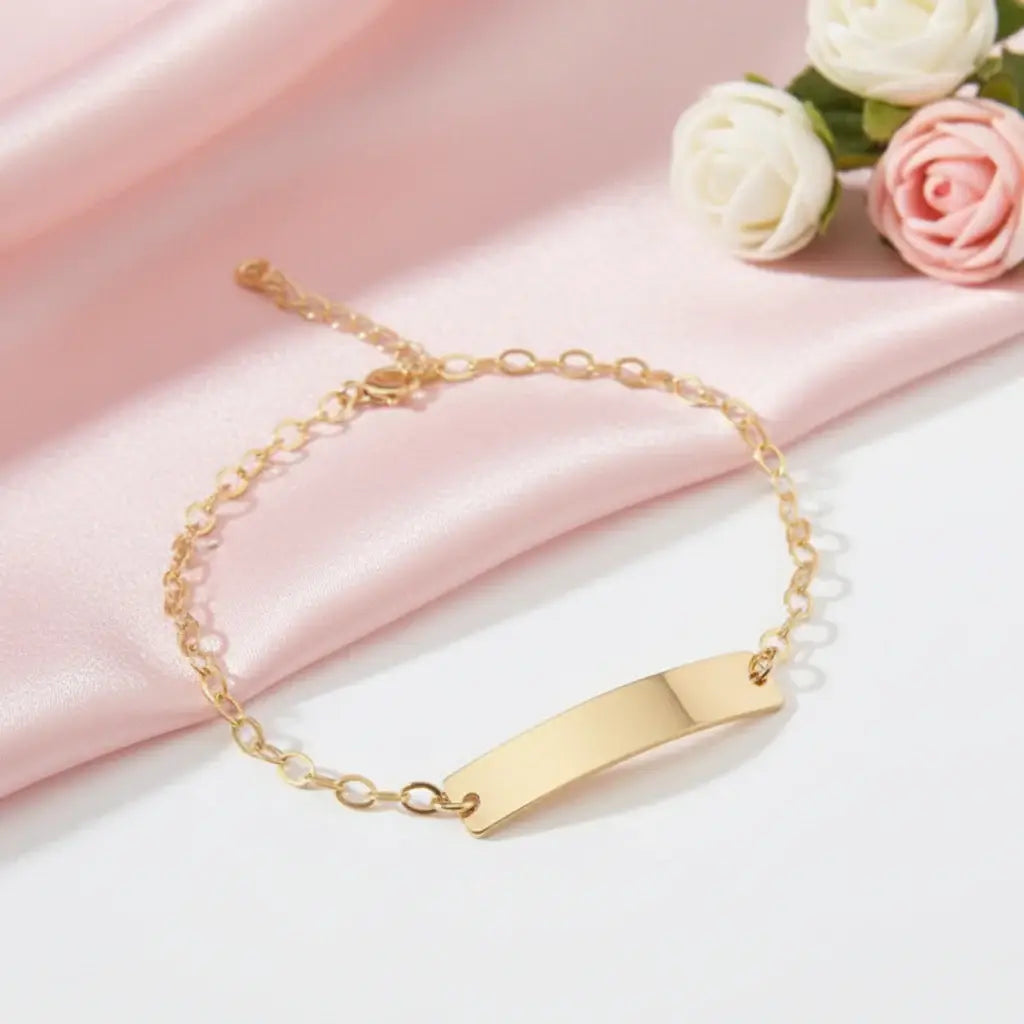 Alt Tag: Hadi Craft USA Custom baby name bracelet Baby Jewelry Charm Child ID Stainless Steel, gold bracelet, personalized jewelry, handmade