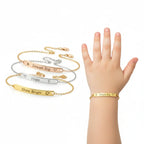 Alt Tag: Hadi Craft USA Custom baby name bracelet Baby Jewelry Charm Child ID Stainless Steel, gold engraved bracelet, personalized kids jewelry