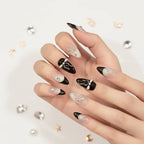 Pink Purple Cat's Eye Press On Nails, Handmade False Nail Bows Rhinestone Decor Sweet Cool Fake Nail