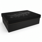 12" x 8" Black/Gold Gift Box with Laserable Leatherette Lid – Personalized by Hadi Craft USA, engraved floral leatherette, handmade box