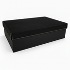 Alt Tag: 12" x 8" Black/Gold Gift Box with Laserable Leatherette Lid – Personalized by Hadi Craft USA, engraved leatherette box, handmade packaging