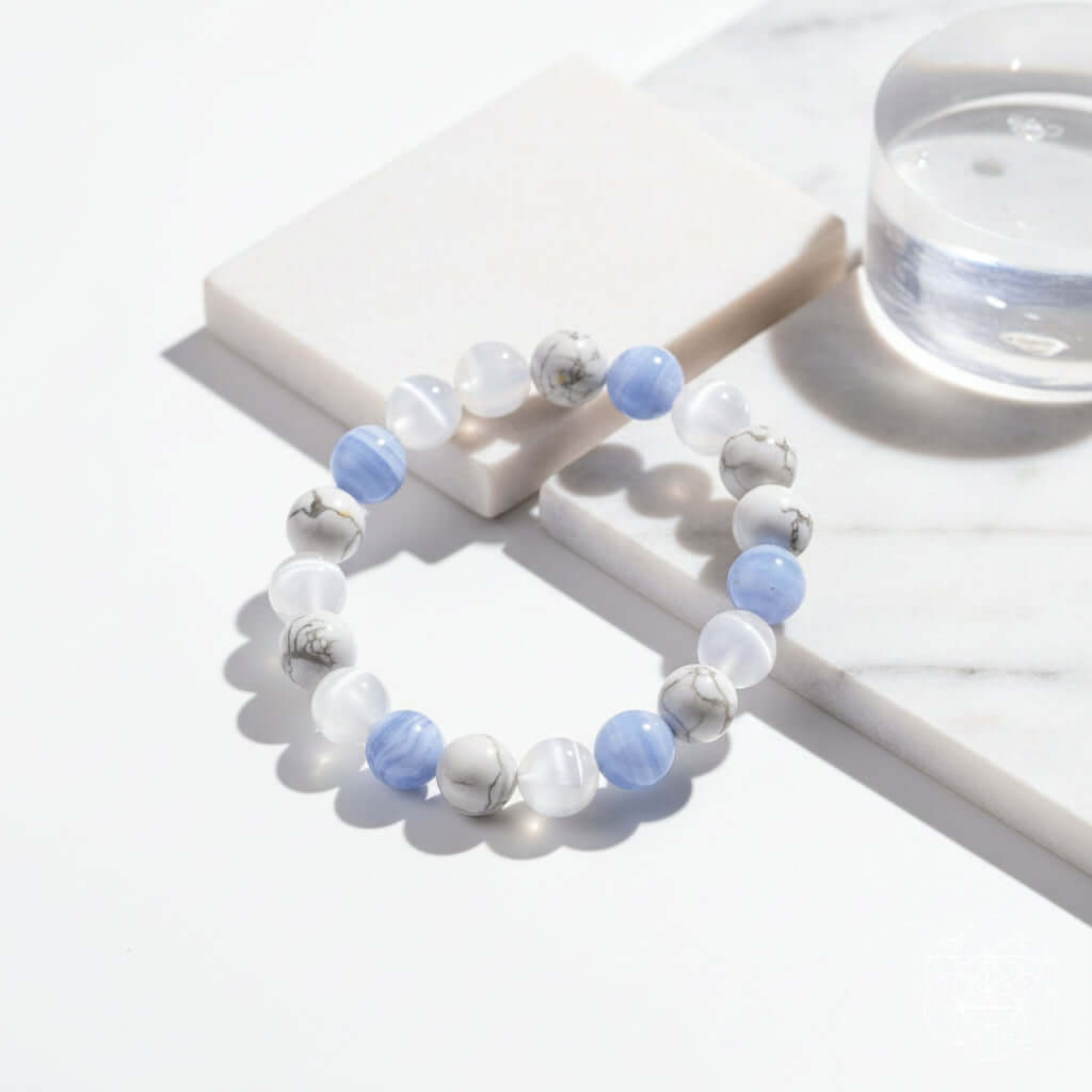 The Empath’s Trio - Daily Reset Bracelet by Hadi Craft USA, handmade beaded bracelet, blue lace agate jewelry, empath bracelet