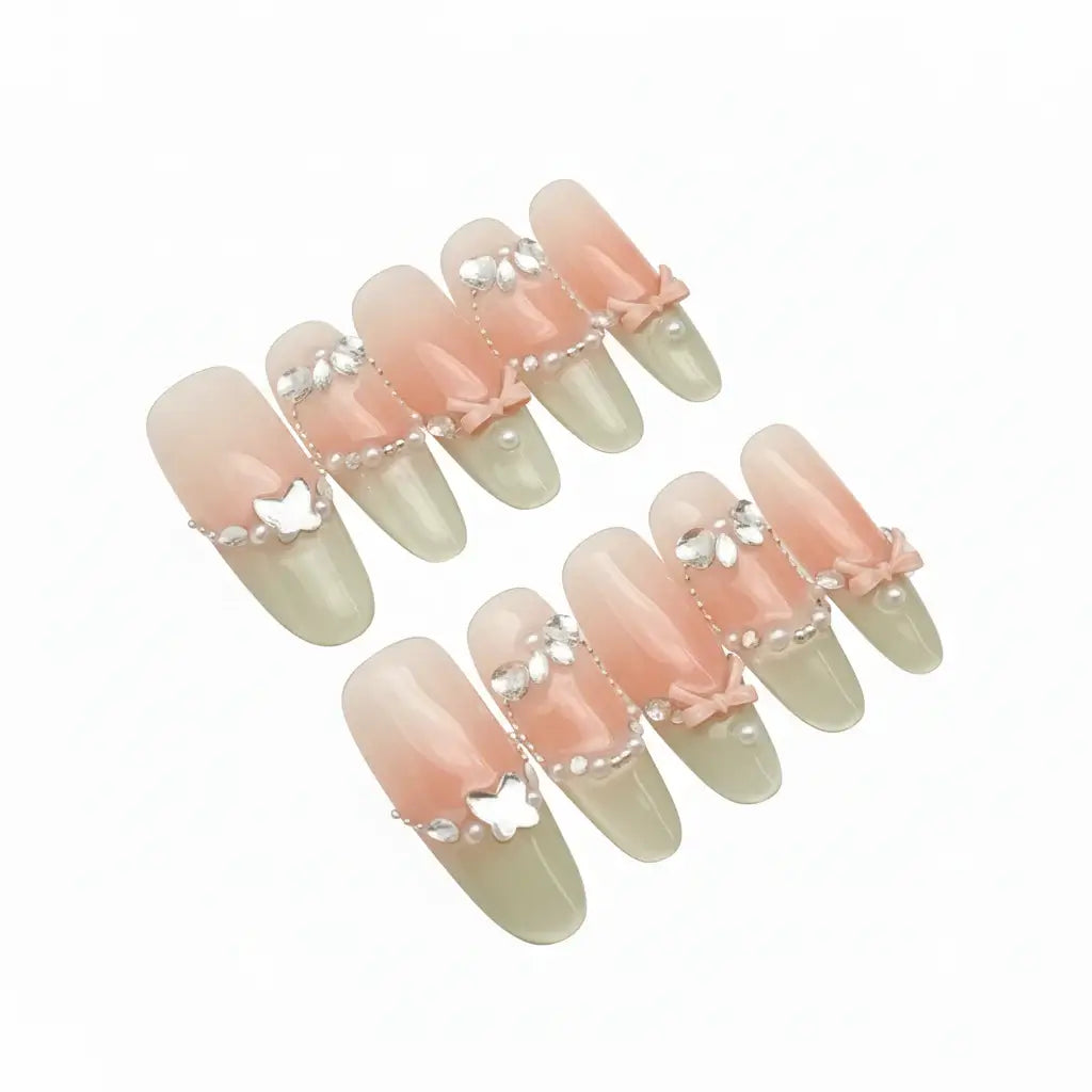 Hadi Craft USA Luxury Handmade Cat-Eye Press-On Nails for Elegant Style, pink ombre handmade nails, cat-eye press-on