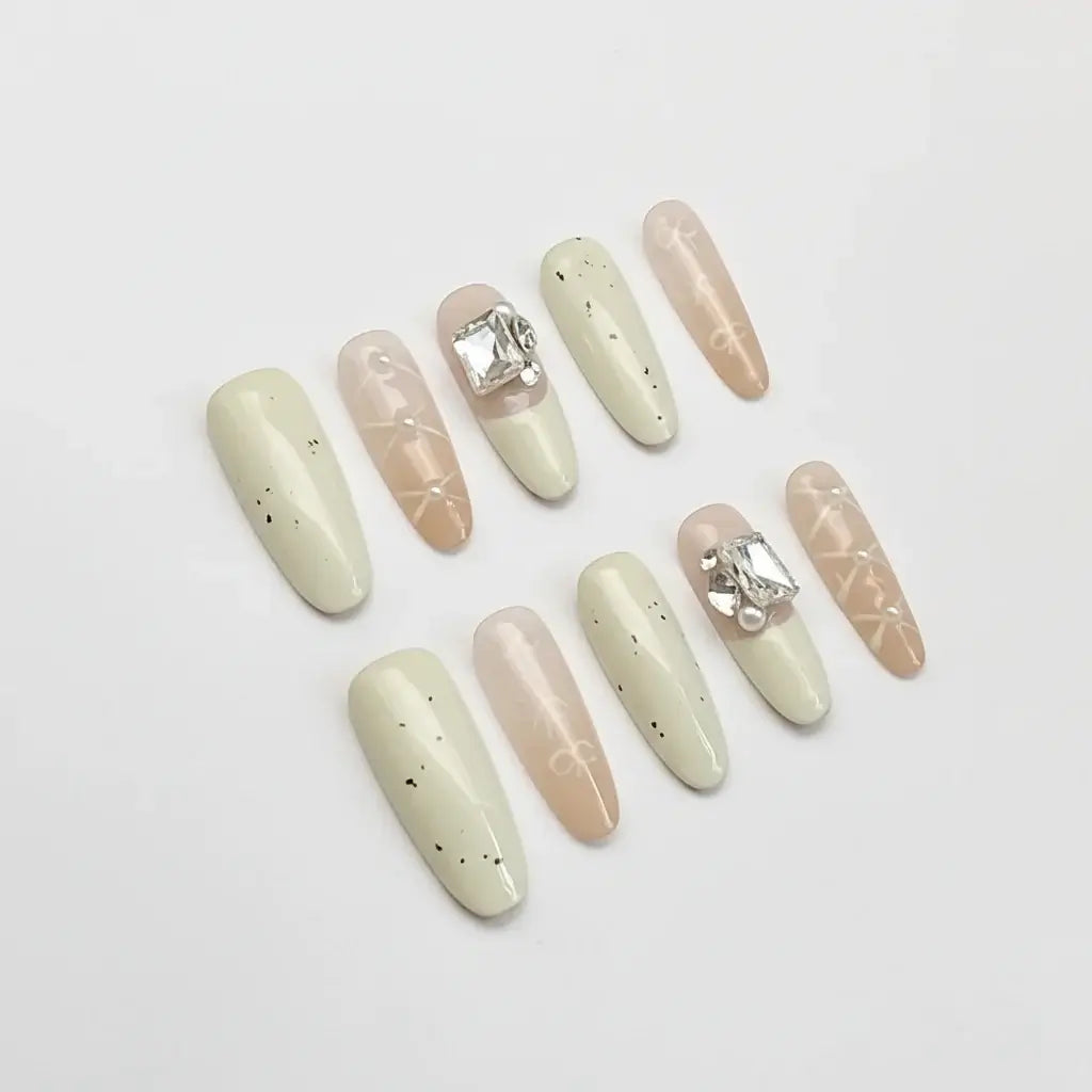 Luxury Handmade Cat-Eye Press-On Nails for Elegant Style by Hadi Craft USA, nude and ivory coffin nails, handmade press-on set