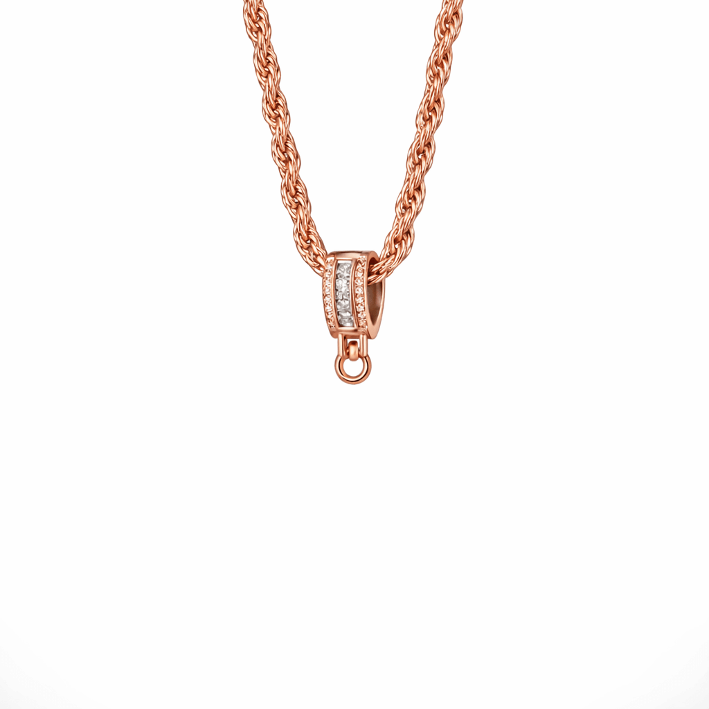 Custom Name Necklace cubic zirconia pendant in rose gold rope chain by Hadi Craft USA, personalized necklace, cubic zirconia jewelry