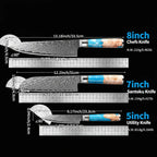 67-Layer Damascus Kitchen Knife Set – Chef, Nakiri, Utility & Santoku Knives with Wooden Handle