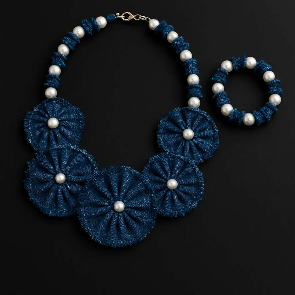 Handmade Denim Necklace and Bracelet set Hadi Craft