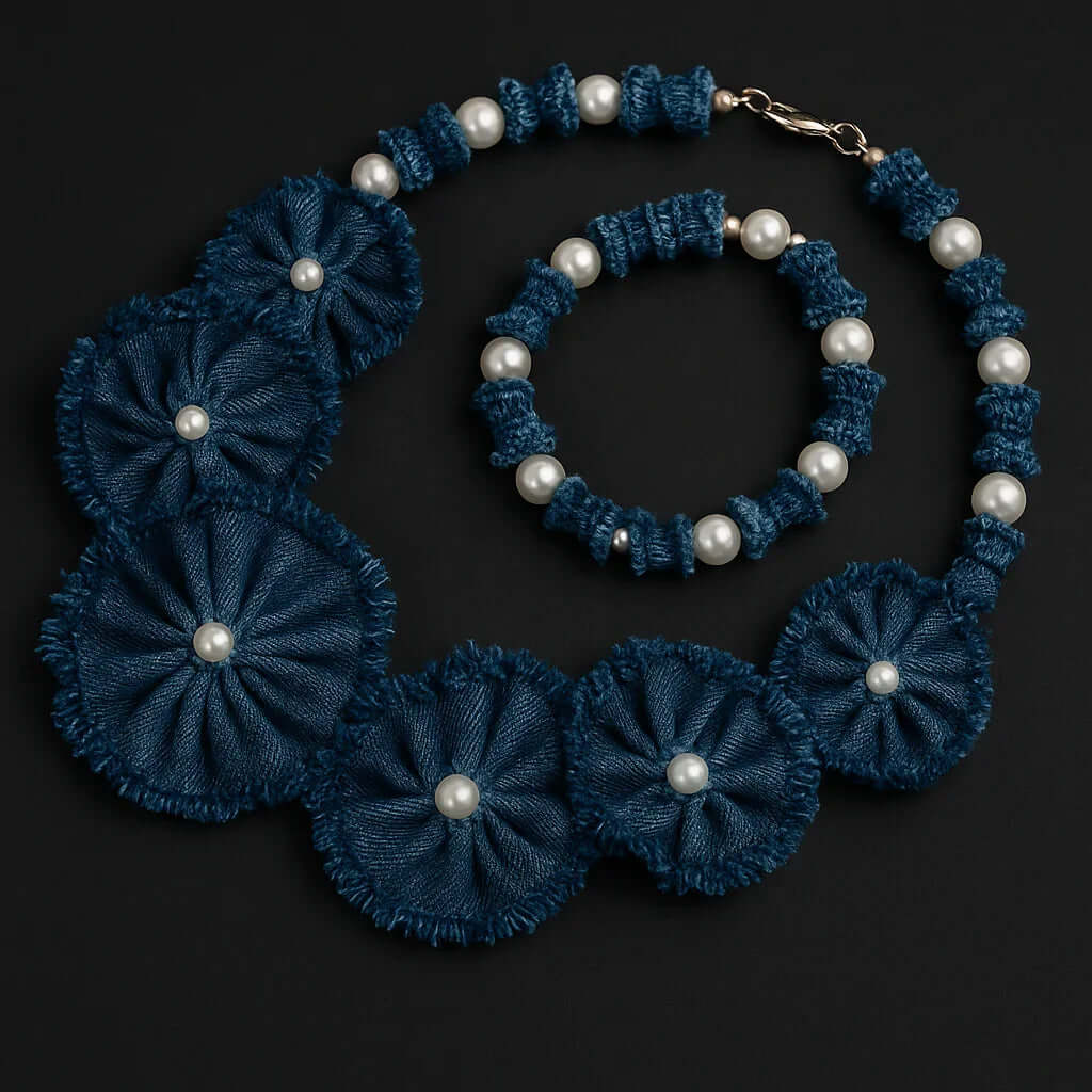 Handmade Denim Necklace and Bracelet set Hadi Craft