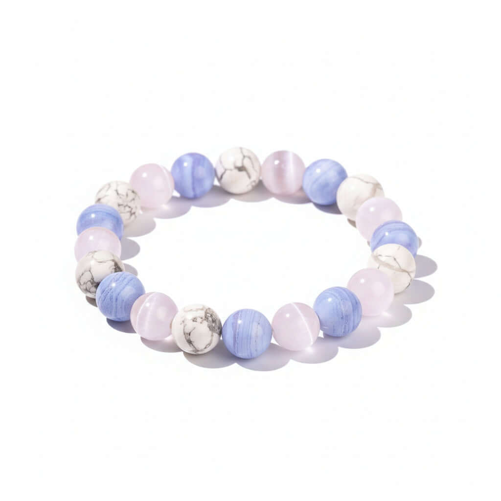 The Empath’s Trio - Daily Reset Bracelet by Hadi Craft USA, handmade beaded bracelet, blue lace agate, howlite, rose quartz jewelry