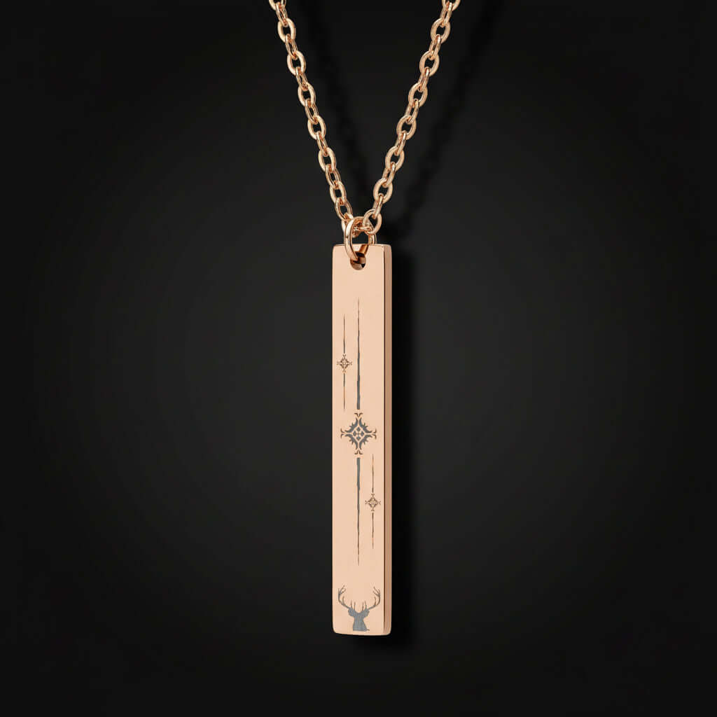 Engraved Vertical Bar Necklace – Minimalist Stainless Steel Geometric Pendant (18” Chain)