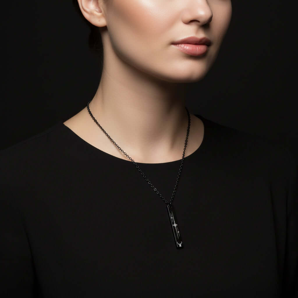 Engraved Vertical Bar Necklace – Minimalist Stainless Steel Geometric Pendant (18” Chain)