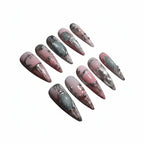 Metallic silver press on nails Handmade Fake Nails 10 Pieces set