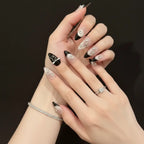 Pink Purple Cat's Eye Press On Nails, Handmade False Nail Bows Rhinestone Decor Sweet Cool Fake Nail