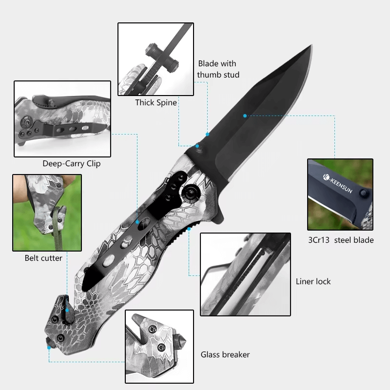 Multi-Function Folding Blade Pocket Knife | Tactical Survival Hunting & Camping Knife