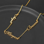 Alt Tag: custom three name necklace Personalized Gold Charm Necklace by Hadi Craft USA, gold stainless steel personalized nameplate necklace, engraved jewelry