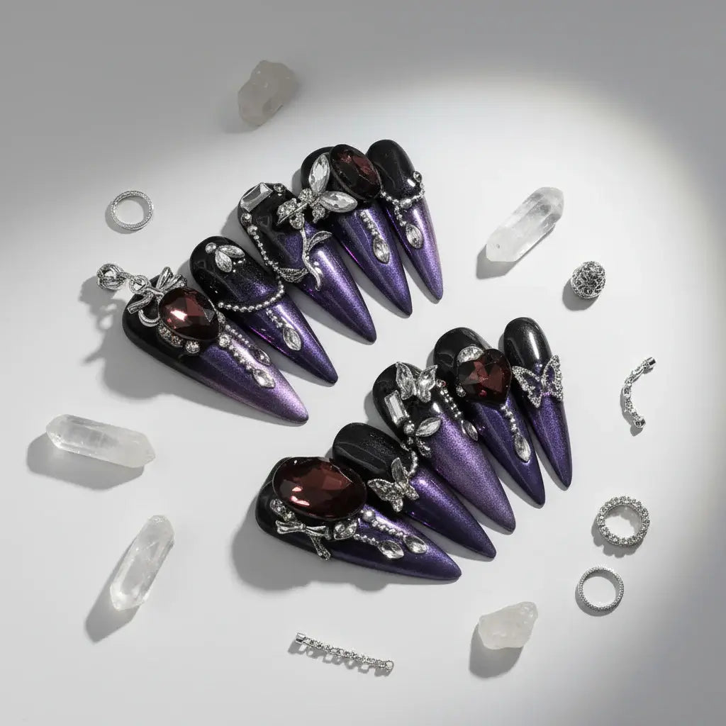 Halloween Long Pointed Almond Press on Nails DIY Handmade 10pcs