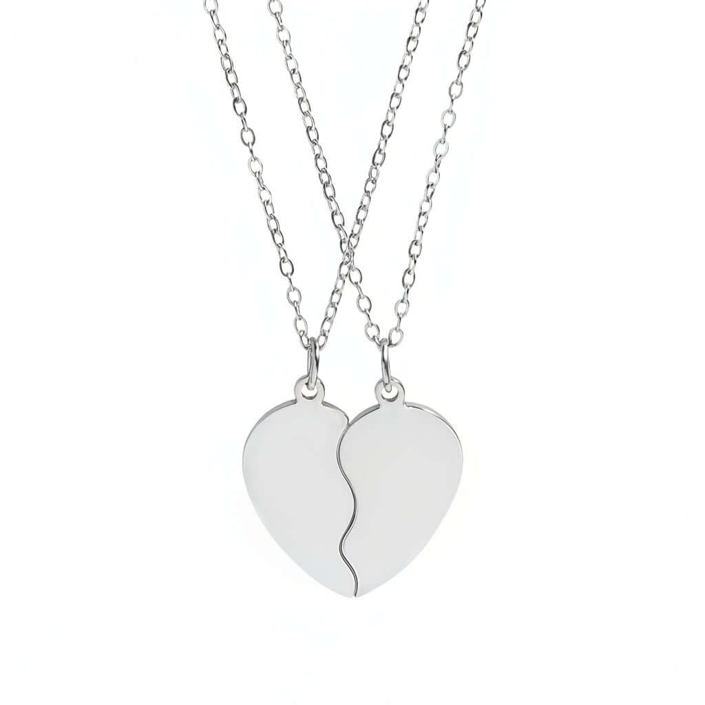 Engraved heart necklace set Best Friends or Couples Jewelry silver split heart pendant necklaces Hadi Craft USA