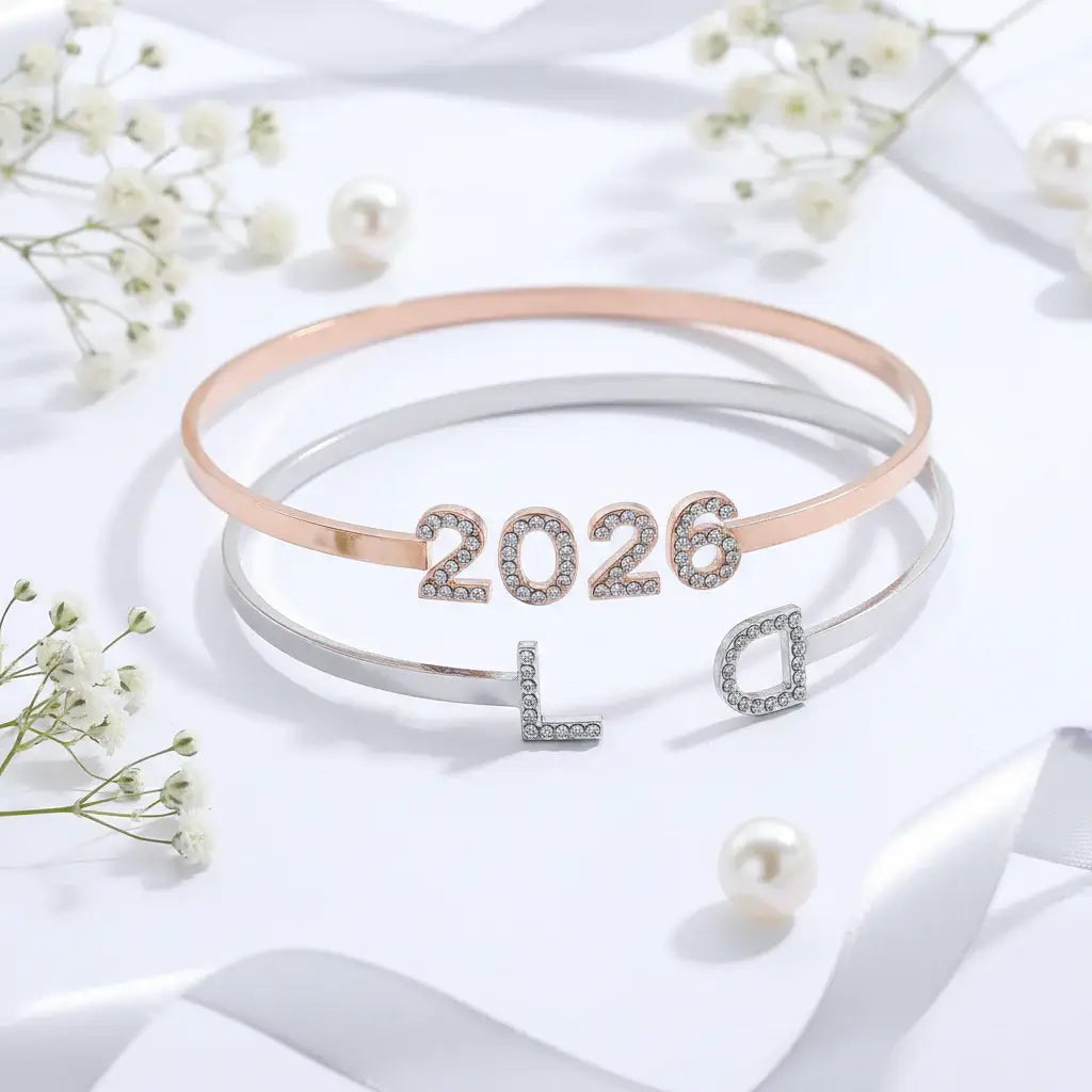 Hadi Craft USA Custom Iced Initials Bracelet Personalized Bracelet Stainless Steel cuff, rose gold and silver bracelet, personalized jewelry