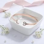 Hadi Craft USA Custom Iced Initials Bracelet Personalized Bracelet Stainless Steel rose gold open bracelet with L and S initials