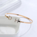 Hadi Craft USA Custom Iced Initials Bracelet Personalized Bracelet Stainless Steel open cuff, gold bracelet with crystal D and H letters